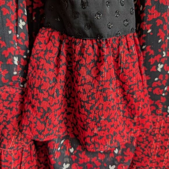 Michael Kors Chiffon Red and Black Floral Mixed Pattern Long Sleeve Dress Size M - Picture 11 of 16
